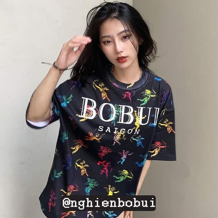 Áo thun BOBUI thiên thần đen chuẩn REAL