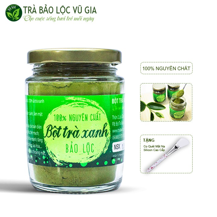 [Mã LTBAUAB14 giảm 7% đơn 99K] Bột Trà Xanh Nguyên Chất Bảo Lộc Vũ Gia (100g/ hũ) + Tặng Cọ Quét Silicon