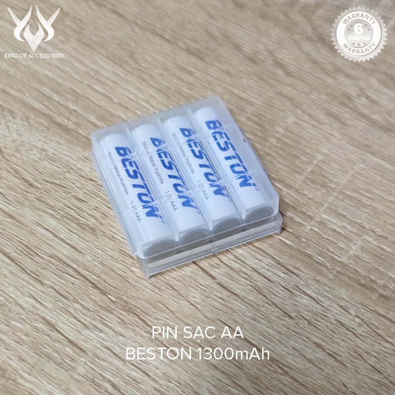 Combo 4 pin sạc AAA Beston 1300mah - kèm hộp nhựa đựng pin (Trắng)