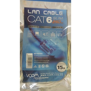 Dây mạng Vcom cat6 mạ vàng 24k bấm sẵn 2 đầu 15m