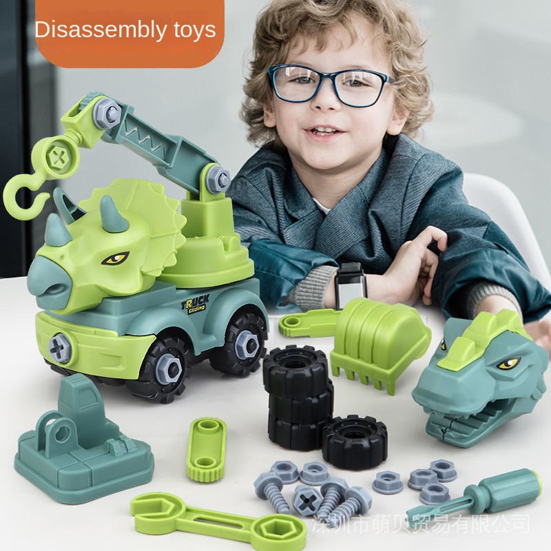 Disassembly and Assembly Dinosaur Toy Cars Triceratops Tyrannosaurus Excavator Car Toys for Kids Screw Boy Toy