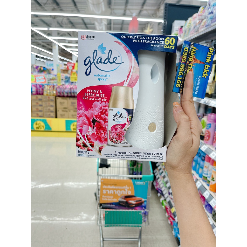 Máy xịt thơm phòng tự động Glade mẫu mới , xịt thơm phòng tự động hương dịu nhẹ, 9 mùi lõi thay thế 269ml