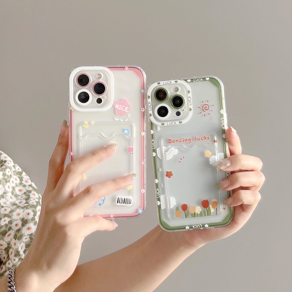 Ốp Điện Thoại Tpu Mềm Siêu Mỏng Trong Suốt Có Ngăn Đựng Thẻ Cho iPhone 14 13 12 11 Pro XS Max 7 8Plus
