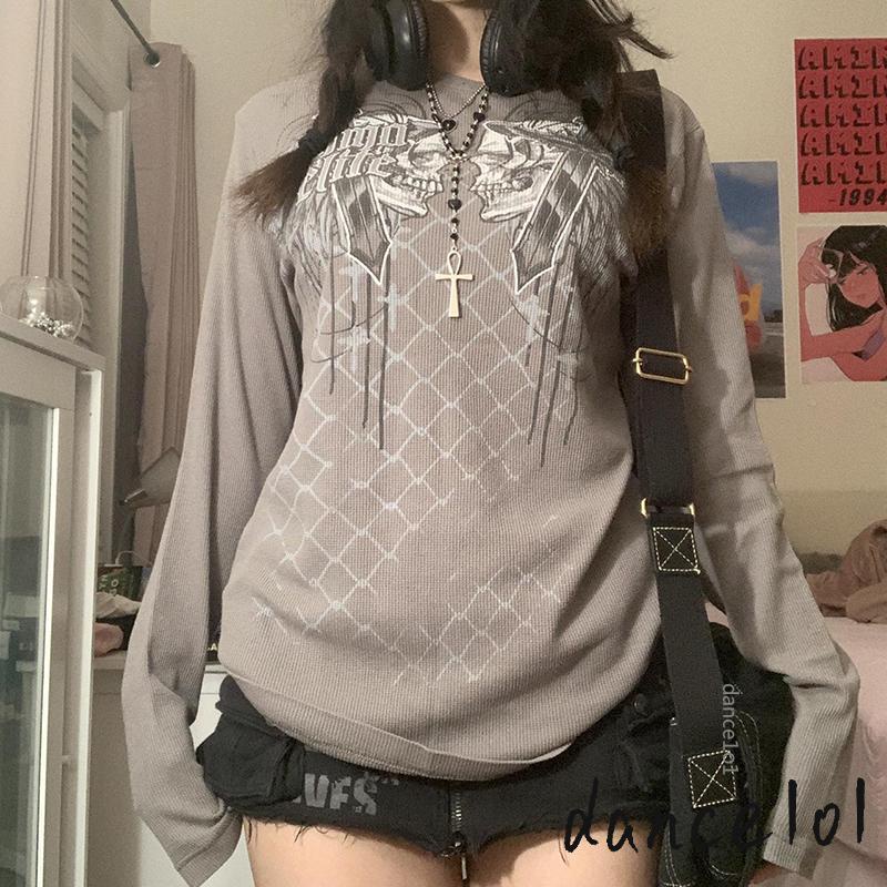 Áo Dệt Kim Nữ Tay Dài Cổ Tròn In Hình Đầu Lâu dance1o1