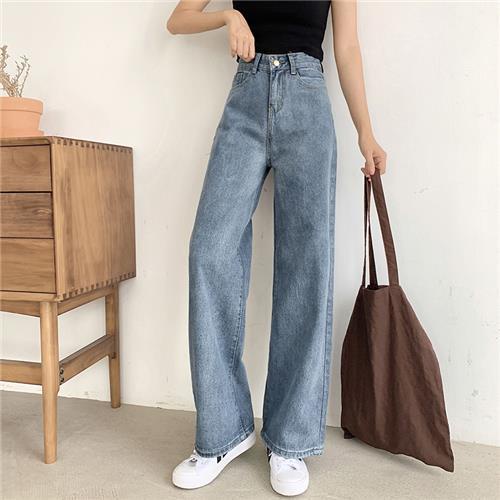Quần Denim Lưng Cao Ống Rộng Thời Trang Trẻ Trung