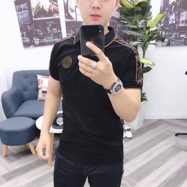 Áo Thun Nam Mẫu Mới hot hit đen cổ viền đen trắng TCS