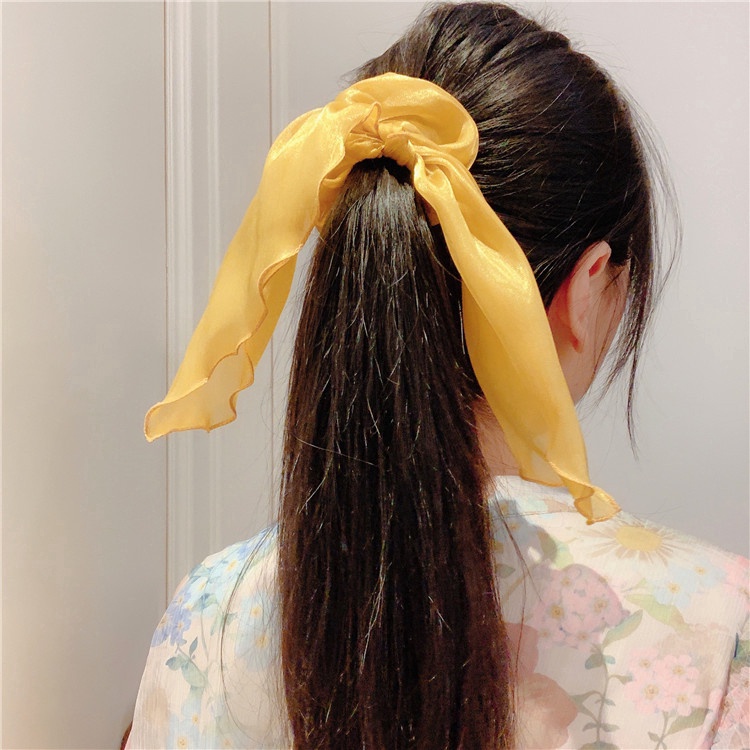 Dây Cột Tóc Ruy Băng Dài Bằng Satin Thắt Nơ Phong Cách Hàn Quốc Ngọt Ngào Cho Nữ