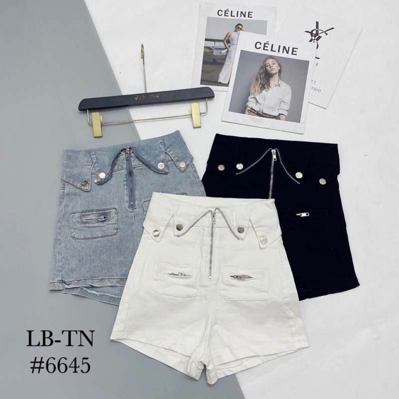 Quần short jean cạp cao khoá co giãn
