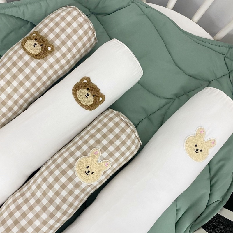 Gối Ôm Cotton Cao Cấp Cho Bé Thêu Hình Gấu Thỏ Style Hàn Quốc Decor