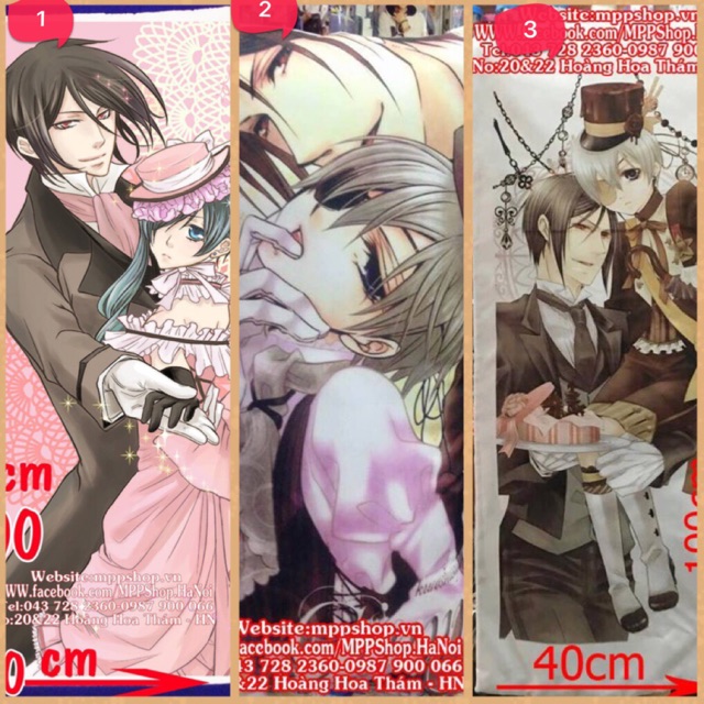 Gối ôm amime hắc quản gia / gối ôm anime kuroshitsuji  anime dài 40cm x1m