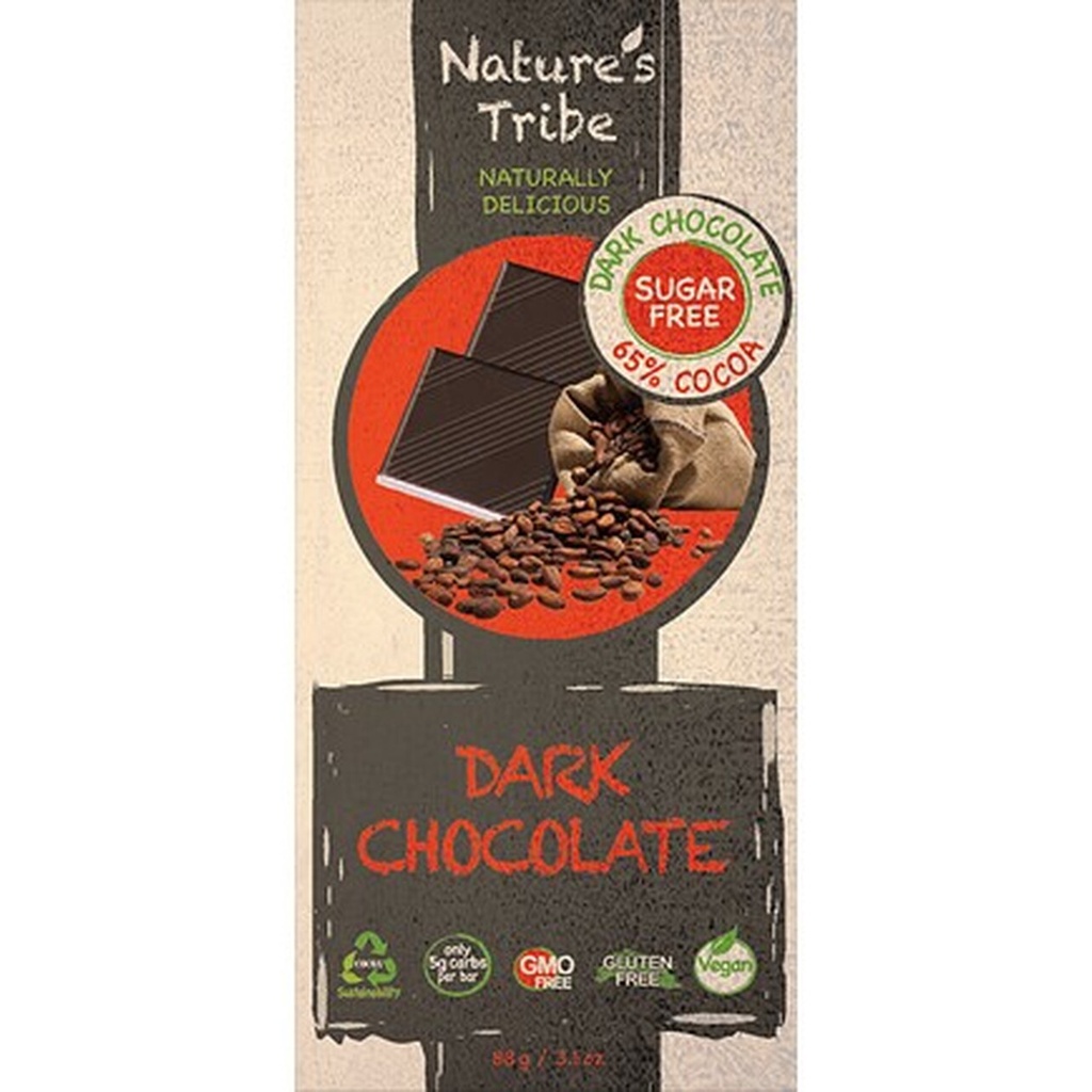 Socola Đen Không Đường Nhập Khẩu Úc, Gluten Free, Phù hợp  cả ăn chay - Nature's Tribe Dark Chocolate - Thanh 38g-88g