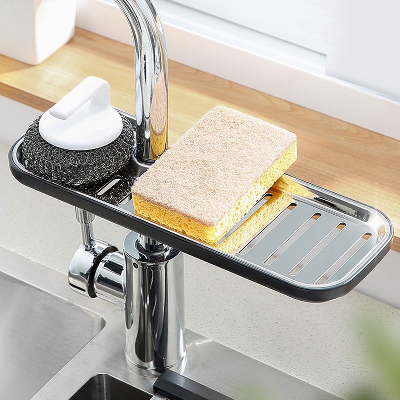 Giá Đỡ Đựng Xà Phòng Mút Rửa Chén Gắn Vòi Nước Bồn Rửa Chén Ráo Nước Có Thể Điều Chỉnh