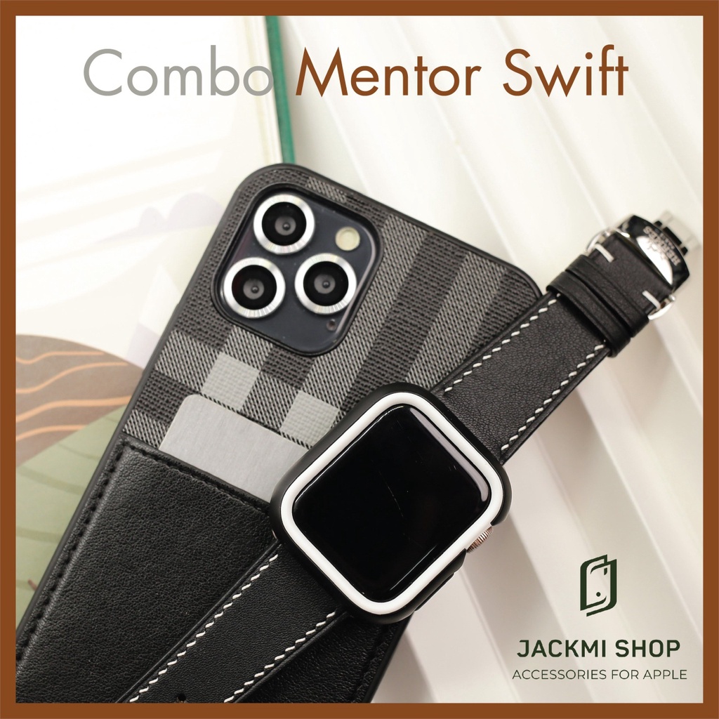 [COMBO 3 MÓN] ỐP LƯNG MENTOR CHO IPHONE + DÂY BÊ SWIFT KHÓA BƯỚM &amp; ỐP VIỀN CHỐNG SỐC RHINOSHIELD CHO APPLE WATCH