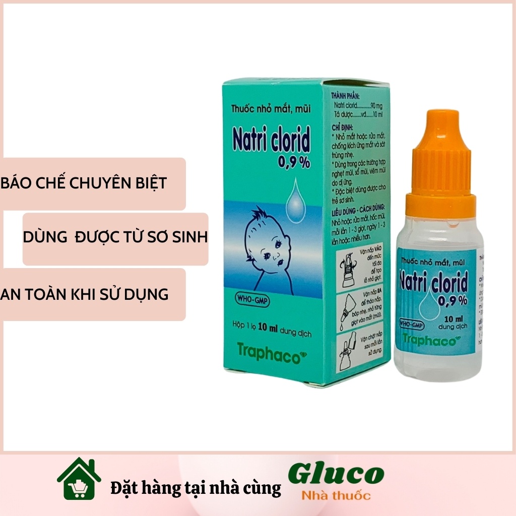 Nước muối sinh lý cho trẻ sơ sinh nhỏ mắt sinh lí Traphaco 10 lọ 10ml GLU003