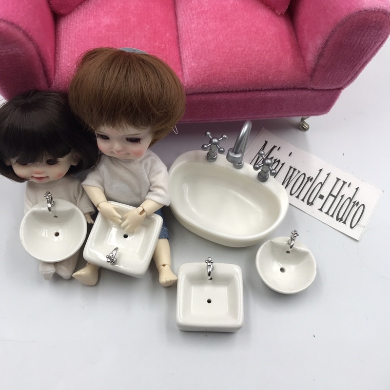 Mô hình Lavabo bồn rửa tay mini tí hon trang trí nhà búp bê Barbie tỉ lệ 1/6, 1/8, 1/12