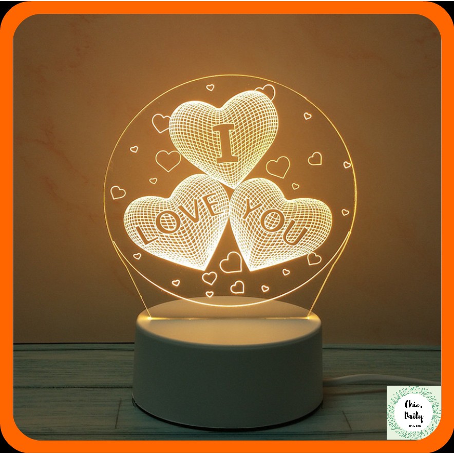 Đèn ngủ để bàn đẹp - I LOVE U 3D - quà tặng trang trí vô cùng ý nghĩa