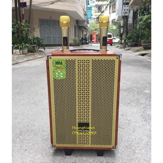 Loa kéo karaoke vỏ gỗ hát phê  tặng 2 micro không dây hát hay giá rẻ