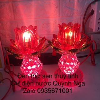 1 cặp Đèn thờ sen thuỷ tinh cao 20cm