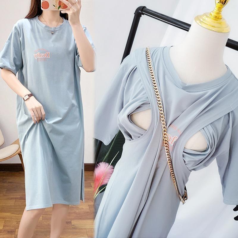 Mom&Kids  High Quality Đầm Ngắn Tay Dáng Rộng Cỡ Lớn Thời Trang Cho Mẹ Bầu