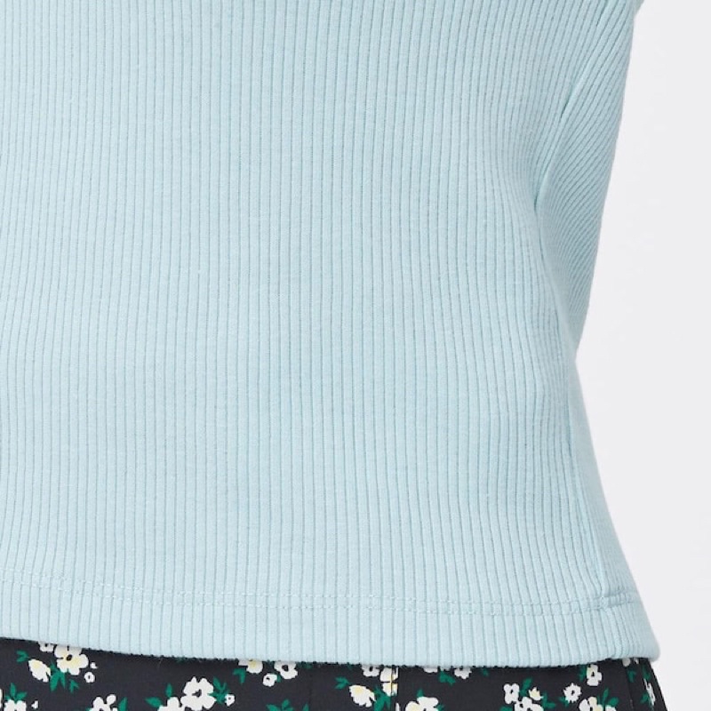 Áo thun tăm nữ cổ tròn ren ngắn tay dễ thương của GU - Nhật