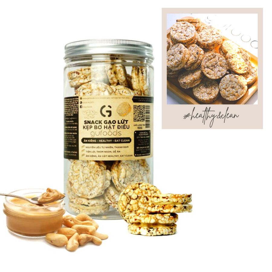 Snack gạo lứt kẹp bơ hạt GUfoods  - Ăn kiêng, Ăn vặt healthy, Lành mạnh, Eat clean
