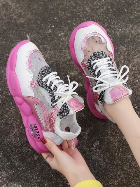 Giày thể thao nữ màu hồng kim tuyến bao xinh y hình