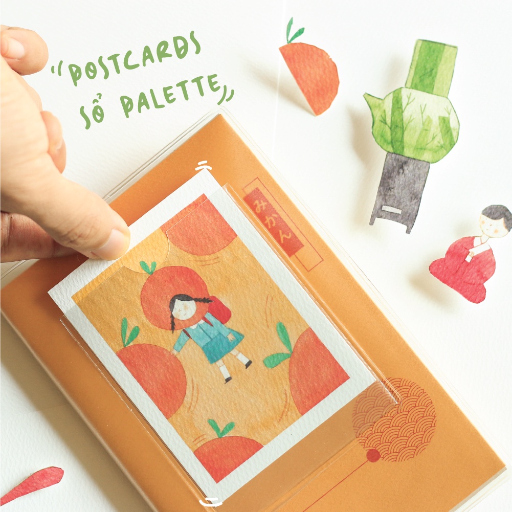 Set Postcards thay thế cho sổ Palette series 🎨 16 thiết kế phác họa văn hóa Nhật Bản đầy màu sắc
