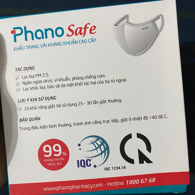 Khẩu trang vải kháng khuẩn cao cấp 2 lớp Phano Safe- pharmacy