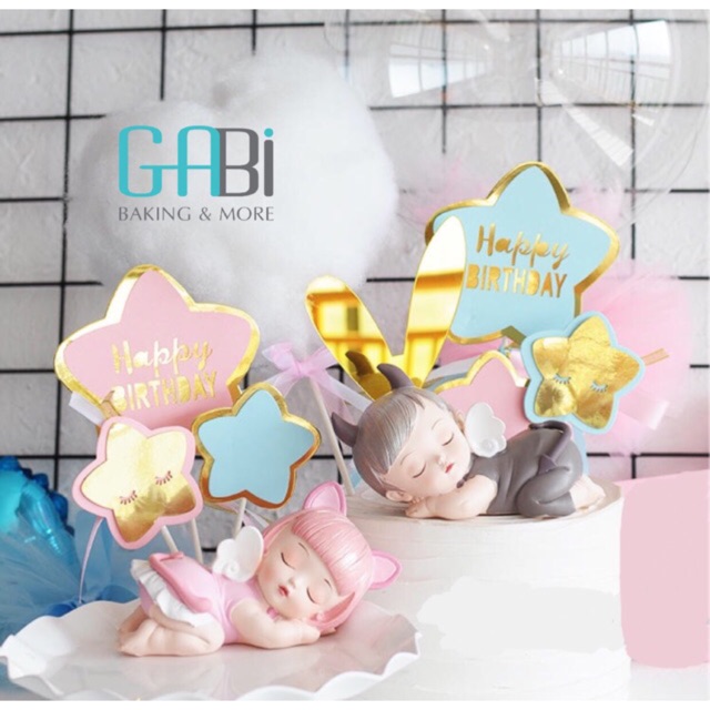 Set topper cắm bánh hình tim/sao HPBD