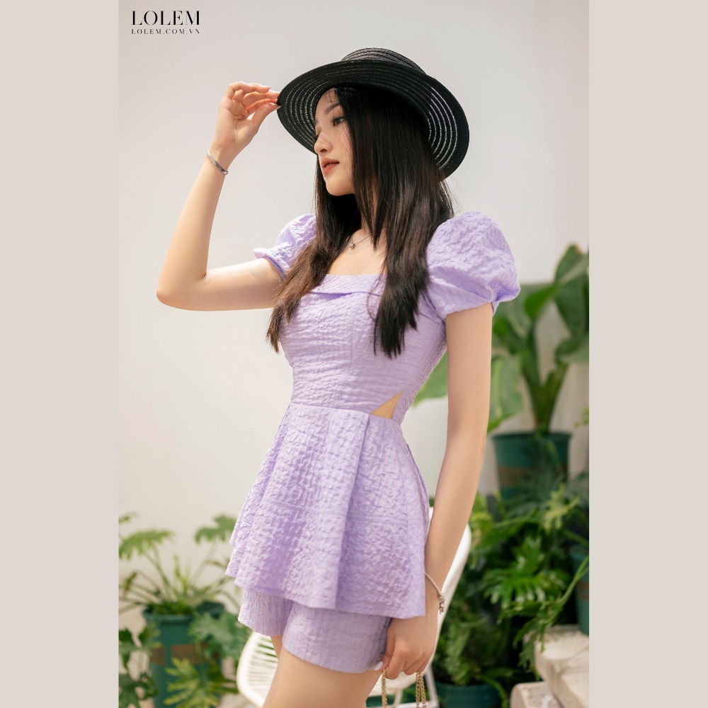 Set áo peplum tay phồng cut-out eo và quần short xốp nhún nữ tính trẻ trung LOLEM CLOTHING SQ043