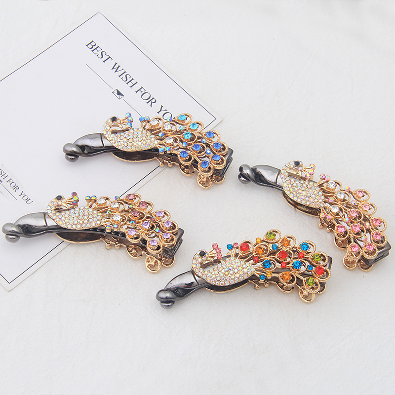 Phụ Kiện Tóc Rhinestone Kẹp Tóc Thạch Anh Tím Tóc Đuôi Ngựa Kẹp Dọc Hàn Quốc Con Công Bướm Kim Cương Chuối Kẹp Tóc & Kẹp Tóc