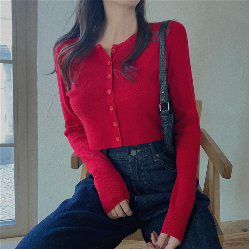 Áo Khońc Cardigan Tay Dài Dáng Ngắn Dành Cho Áo Len Croptop Nữ