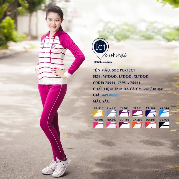 Thanh lý Bộ đồ nữ, bộ thu đông Gia Hồi chất cotton da cá mẫu Sọc Perfect( giá gốc 449k)