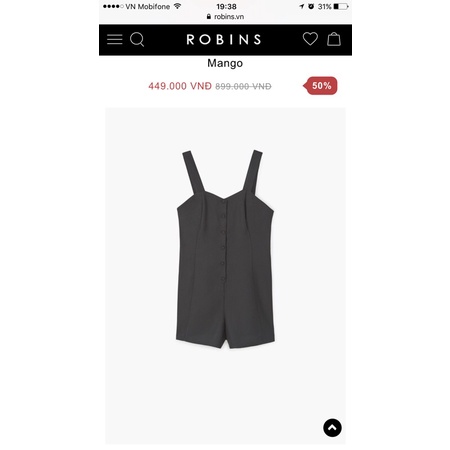 Jumsuit hai dây đen nút 𝐦𝐚𝐧𝐠𝐨 size s auth