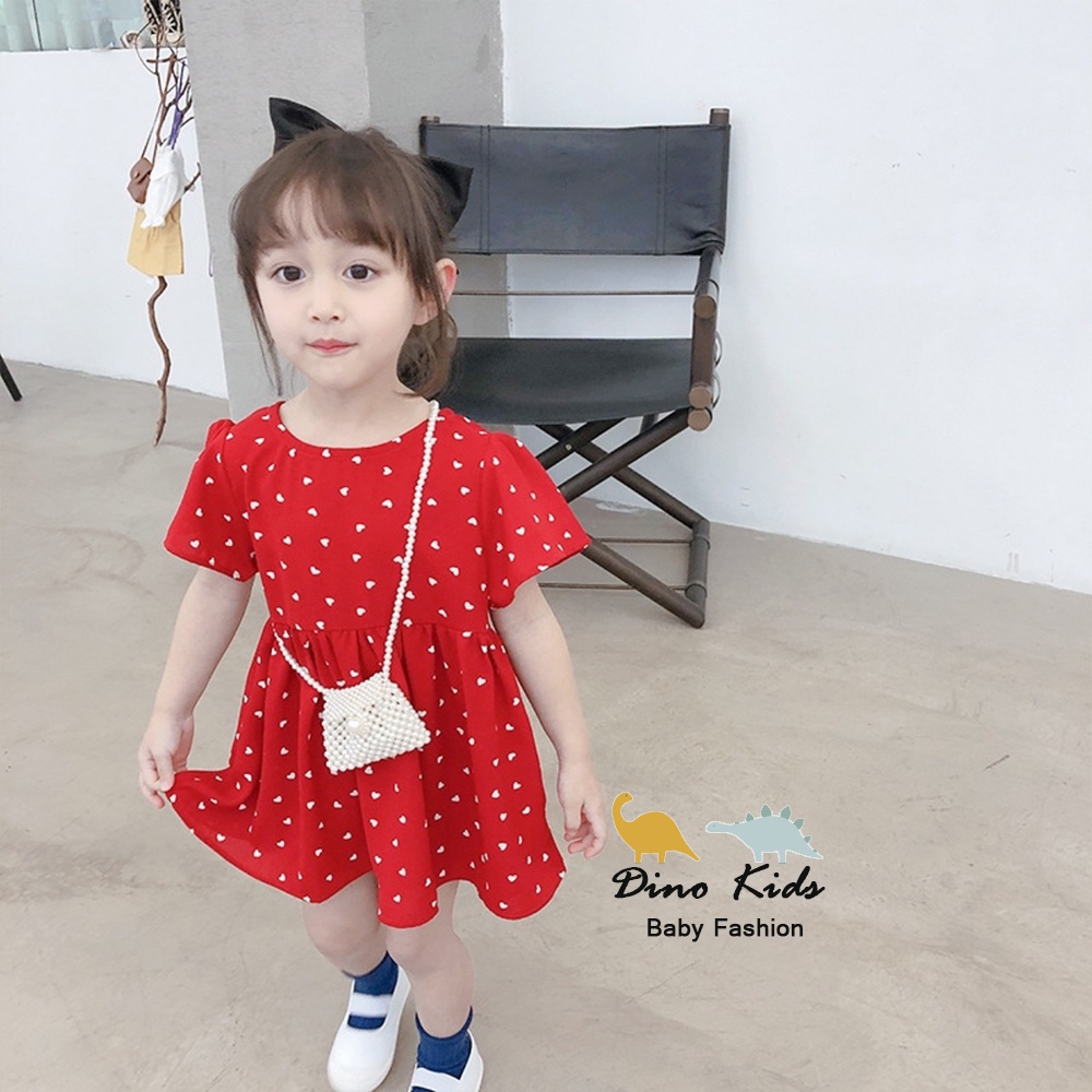 Váy mùa hè cho bé gái, váy đỏ trái tim in tràn dáng babydoll chất lụa Hàn cực xinh cho bé