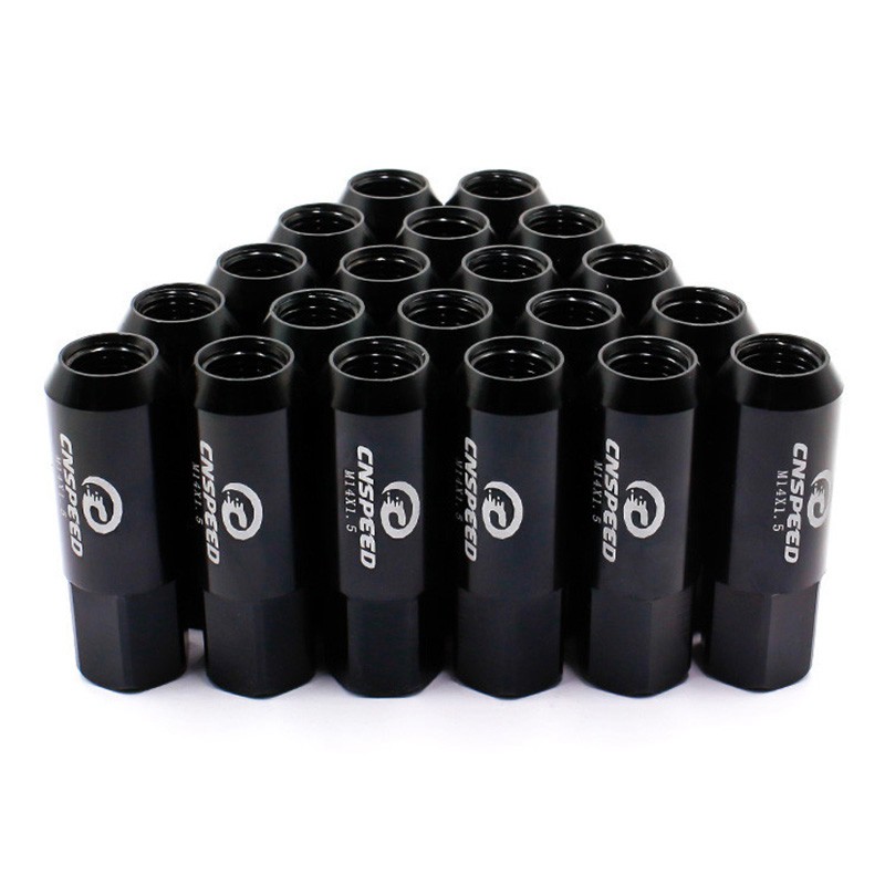 CNSPEED M14X1.5 60Mm Car Auto Wheel Nuts New 20PCS Extended Forged Aluminum Tuner Racing Lug Nut Car Lug Nuts (Black)