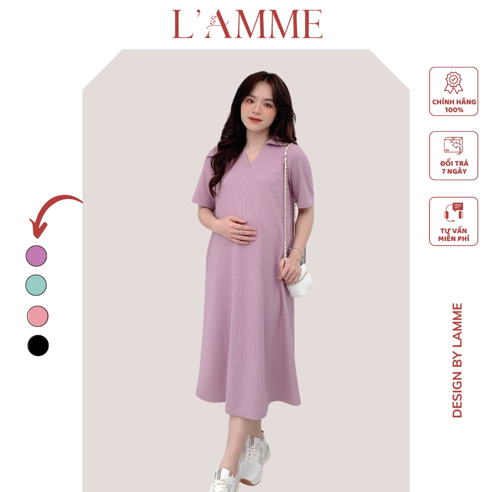Váy bầu RIKA DRESS phong cách Hàn Quốc nhẹ nhàng, đầm bầu basic cổ sơ mi thiết kế bởi L'amme