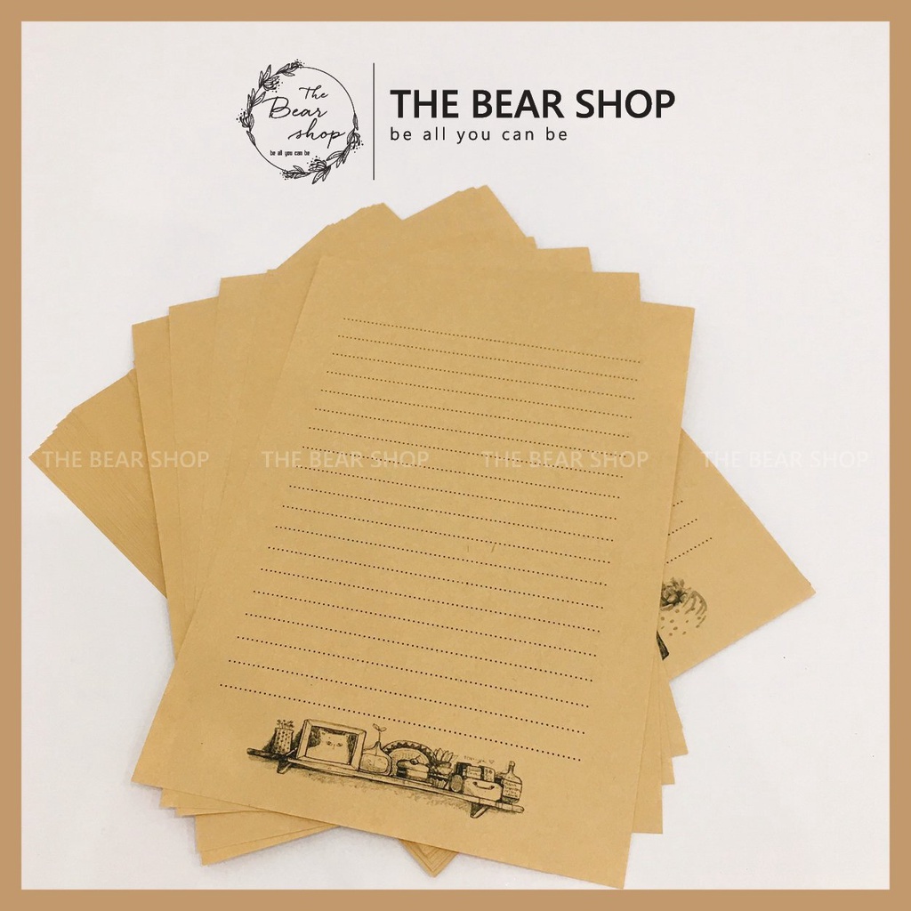 Set 10 tờ giấy viết thư chất liệu giấy kraft nâu hàng loại 1 nhiều hình giao ngẫu nhiên quà 8 tháng 3 - The Bear Shop