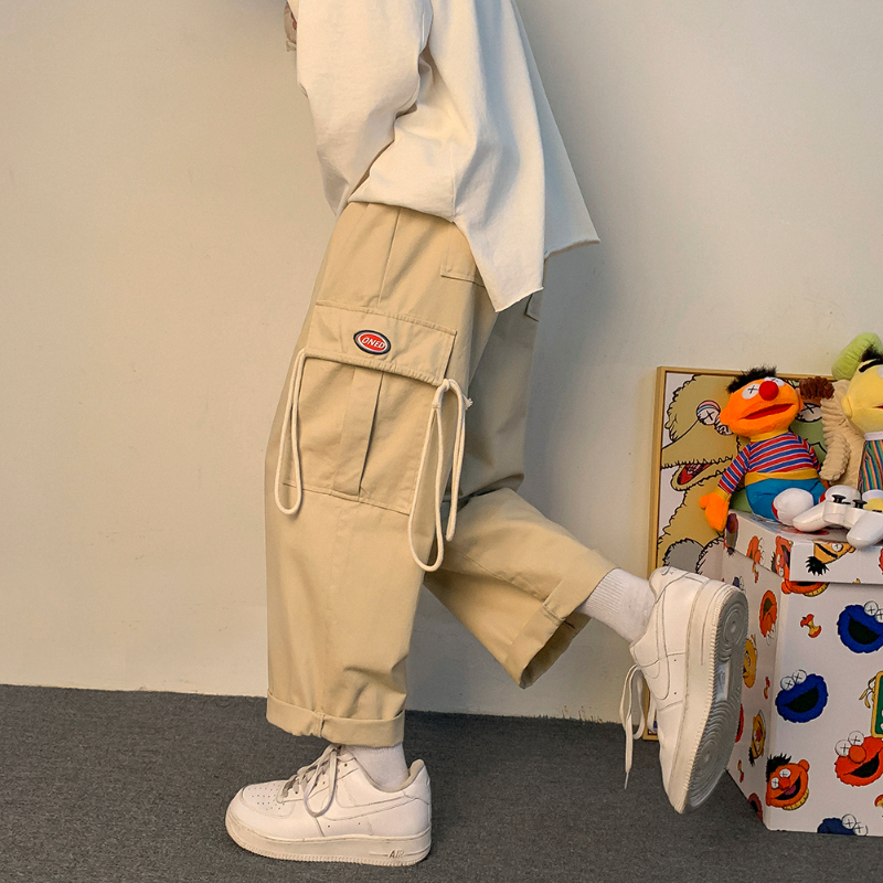 Korean Fashion Pants Men Cargo Pants Loose Male Pants Men's Sports Trousers Drawstring Khaki Sport Pant