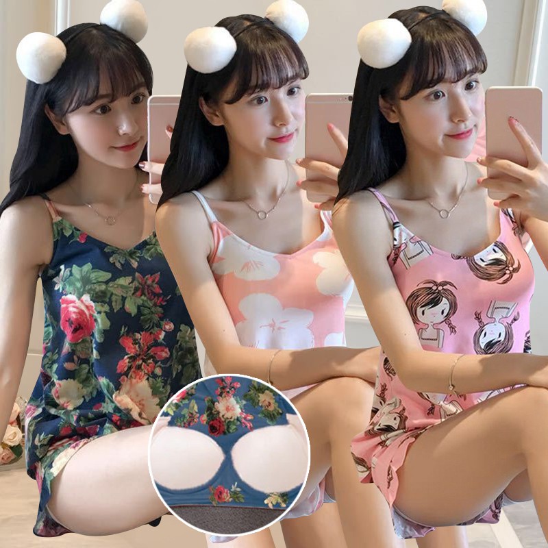 Set đồ ngủ áo 2 dây kèm quần sọt in chữ phối họa tiết hoạt hình dễ thương cho nữ