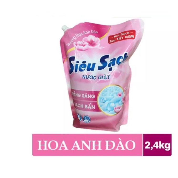Nước giặt LIX HƯƠNG HOA ANH ĐÀO túi 2.4kg dành cho quần áo cửa trước và cửa trên thơm dài lâu