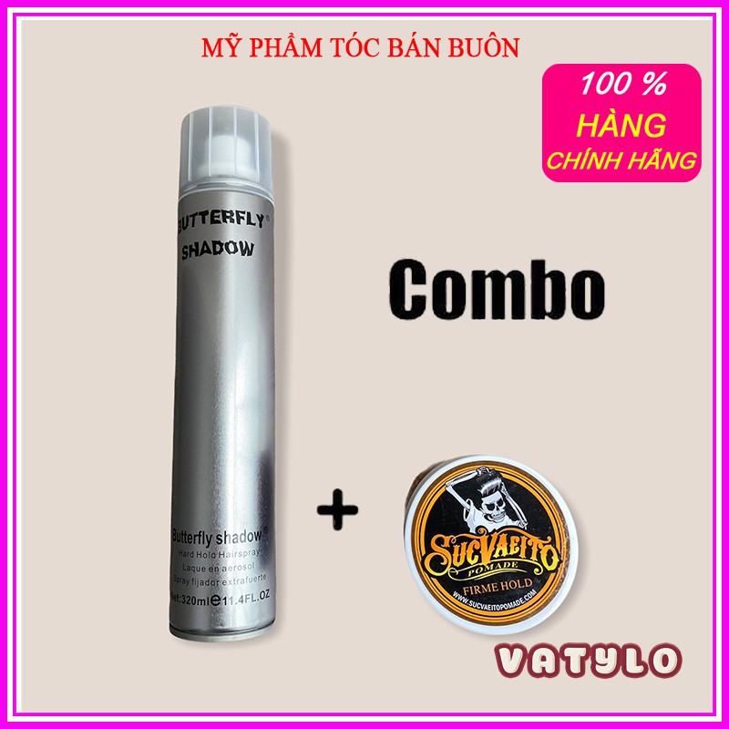 Gôm xịt tóc tạo kiểu nam  butterfly shadow 320ML CHÍNH HÃNG + SÁP VUỐT TÓC NAM Suavecito Pomade 113g CB13