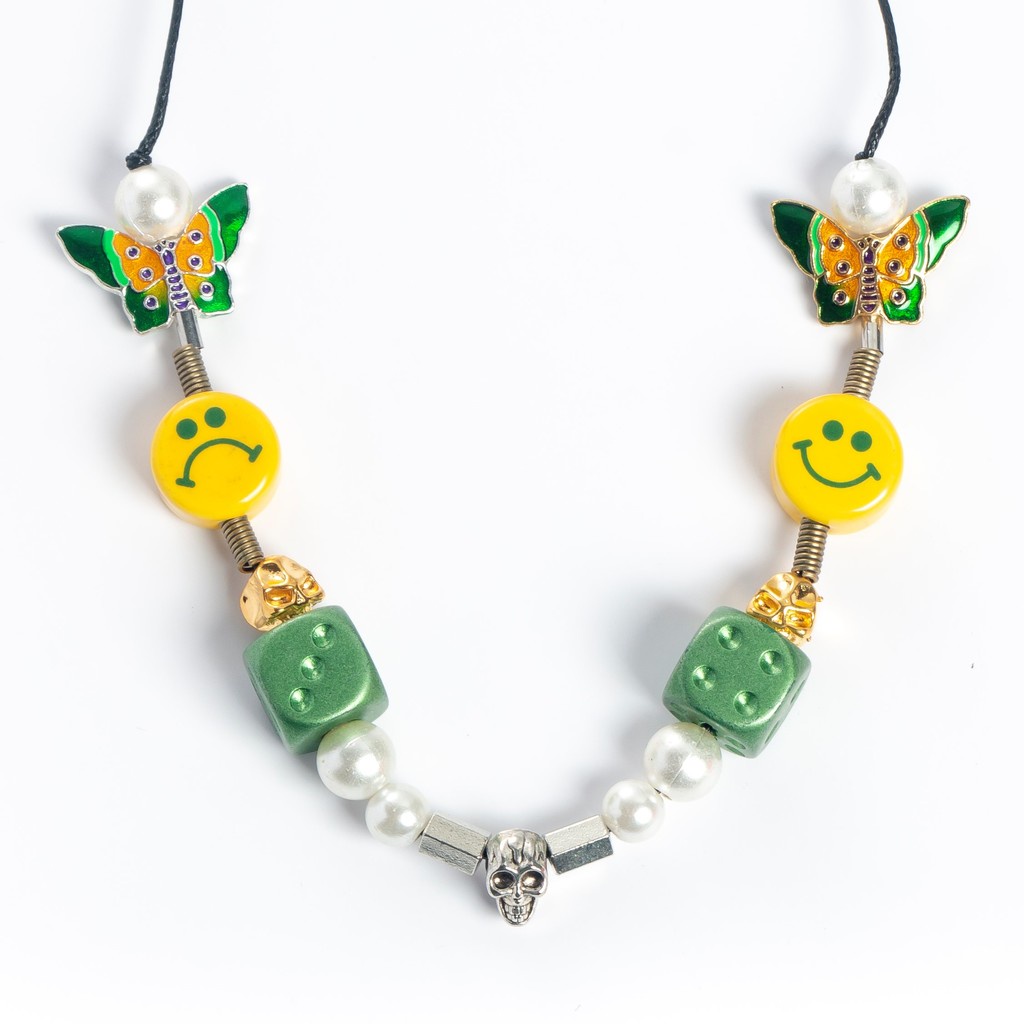 Vòng Cổ Mặt Hình Đầu Lâu/ Bướm Đính Ngọc Trai Màu Xanh Lá Phong Cách hip-hop Dễ Phối Đồ Thời Trang Cho Nam Và Nữ