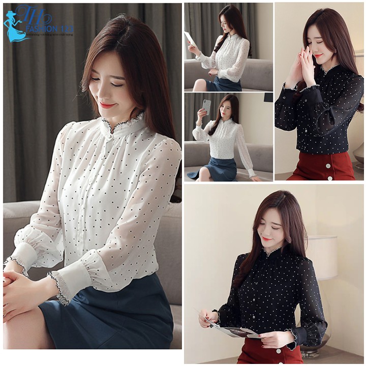 Áo Sơ Mi Nữ Áo Sơ Mi Cao Cấp kiểu chấm bi Tay Dài TH232