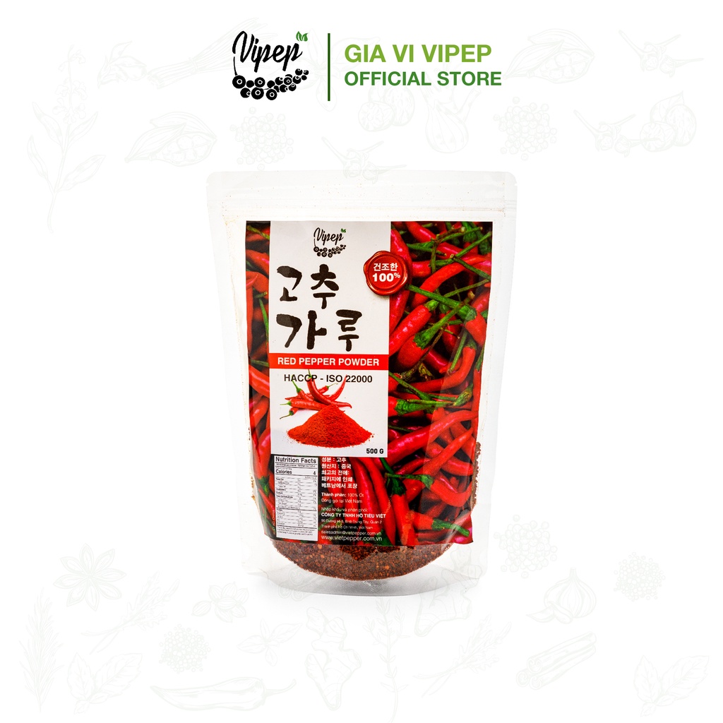 Ớt vảy cánh nhỏ, cay nhẹ, làm kim chi 500g - 100% từ giống ớt Hàn Quốc nguyên chất - Vipep chuyên gia vị ớt bột Hàn Quốc