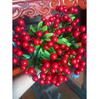 Cherry chùm 7 nhánh hàng đẹp cụm cherry giả 7 chùm quả trang trí nhà cửa