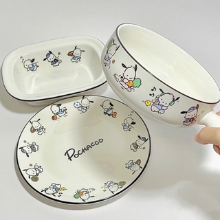 [ SẴN ] Bộ bát đĩa gốm sứ hình chú chó Pochacco nhà Sanrio siêu đáng yêu