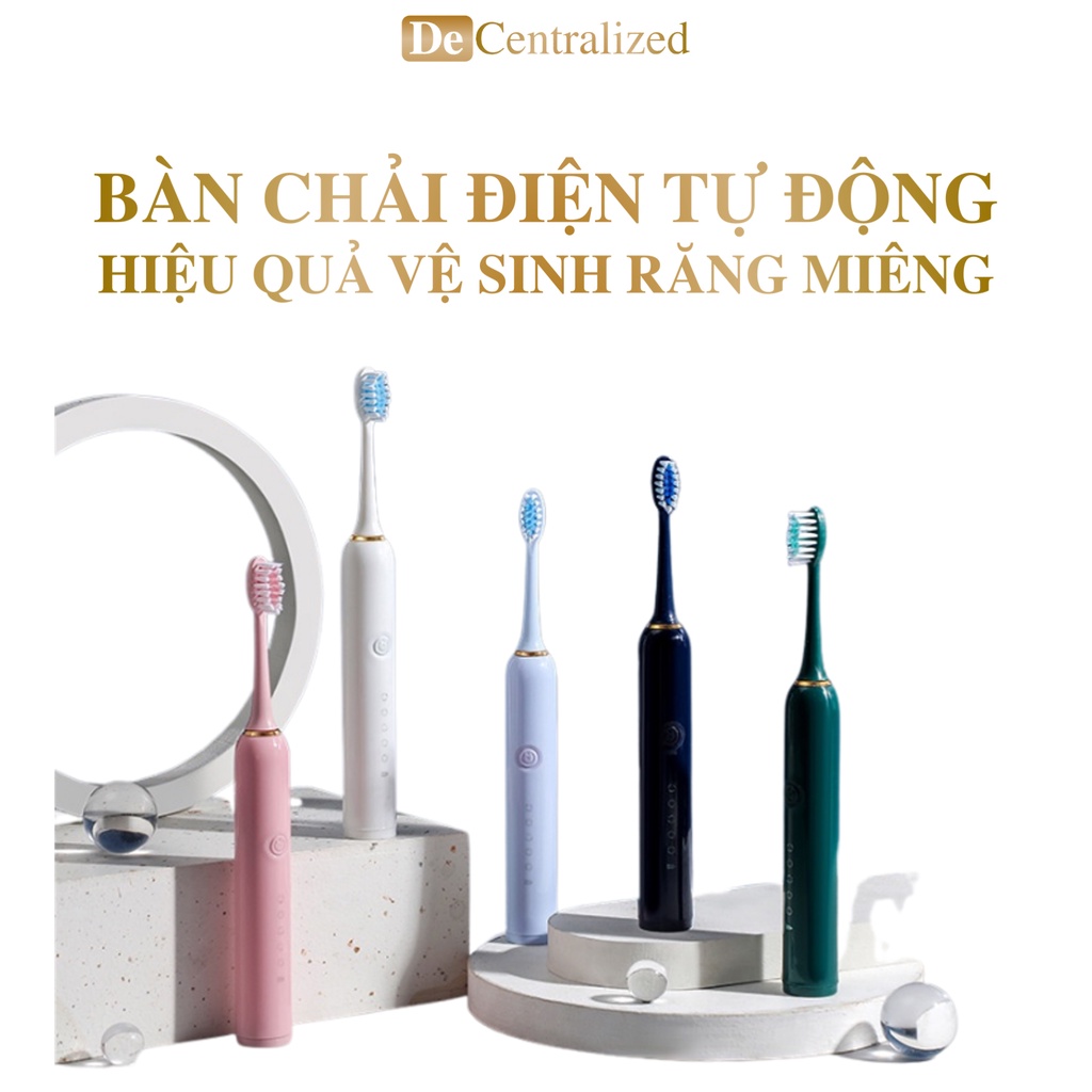 Bàn Chải Điện, Bàn Chải Đánh Răng Điện Tự Động Làm Sạch Mảng Bám Trắng Răng Sạch Răng Chống Sâu Răng 5 Cấp Độ Sạc Pin Cô
