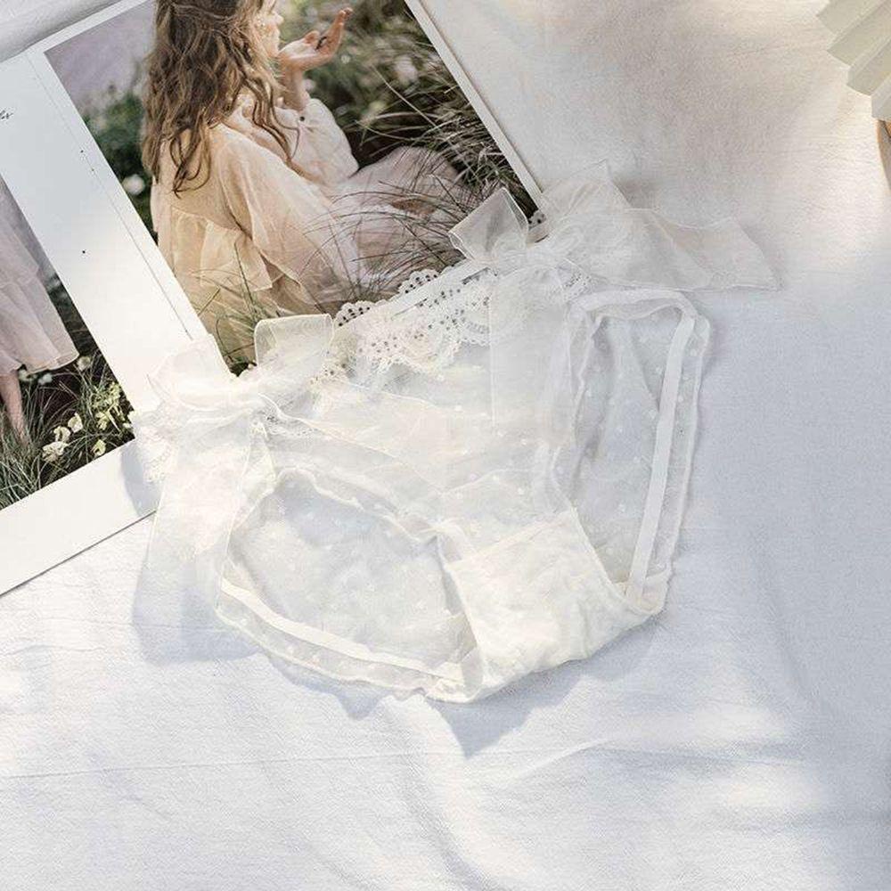 SOMEDAYZL Quần Lót Lưới Trong Suốt Hoạ Tiết Chấm Bi Đính Nơ Quyến Rũ