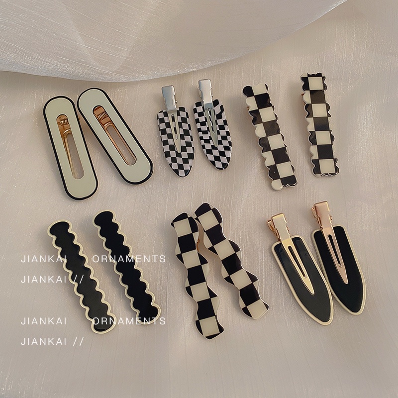 2 Kẹp tóc họa tiết caro đơn giản phong cách Hàn Quốc sành điệu